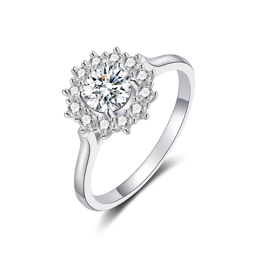 Moissanite Round Halo Engagement Ring for Women 0.6CT