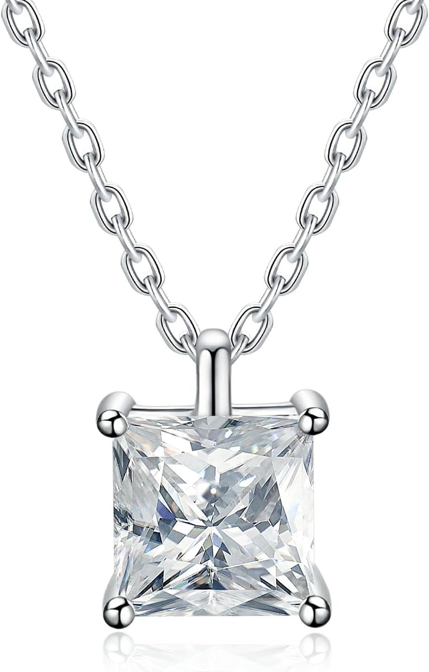 IMOLOVE 2CT Princess Moissanite Solitaire Pendant Necklaces for Women