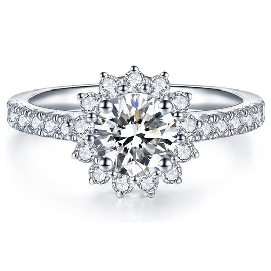 Lab Grown Diamond  Sunflower Halo Engagement Rings for Women 1.64CT