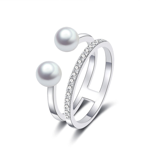Moissanite Stackable Pearl Pave Ring for Women