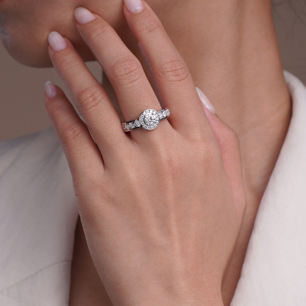 Lab Grown Diamond Halo Bezel Setting Small Engagement Ring
