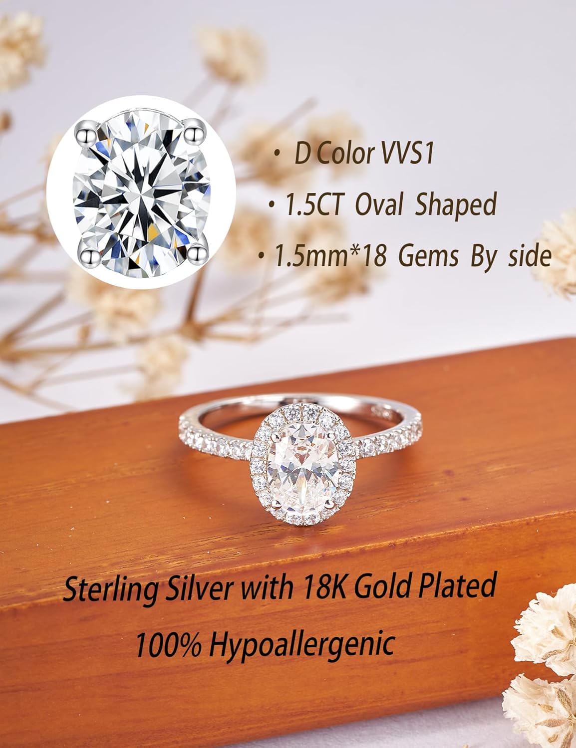 Moissanite Oval Halo Engagement Rings for Women