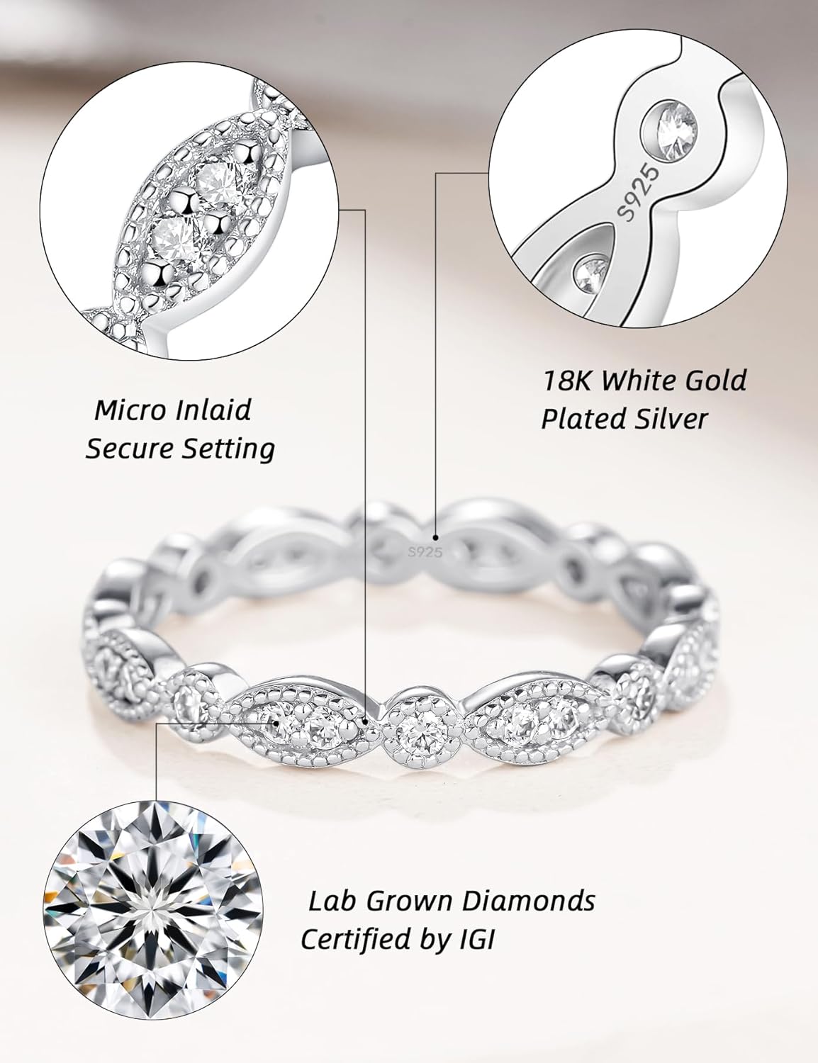 IMOLOE Evil Eye Lab Grown Diamond Wedding Bands for Women