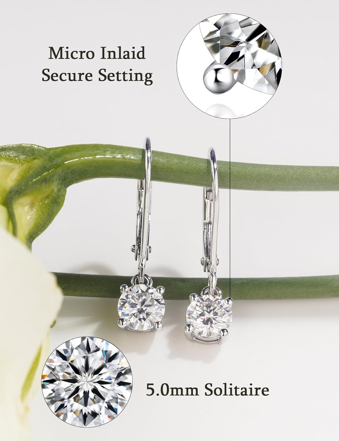 Moissanite Leverback Drop Earrings for Women 1/2CT