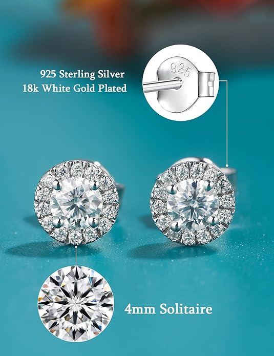 Lab Grown Diamond Halo Stud Earrings for Women 0.35CT/0.65CT