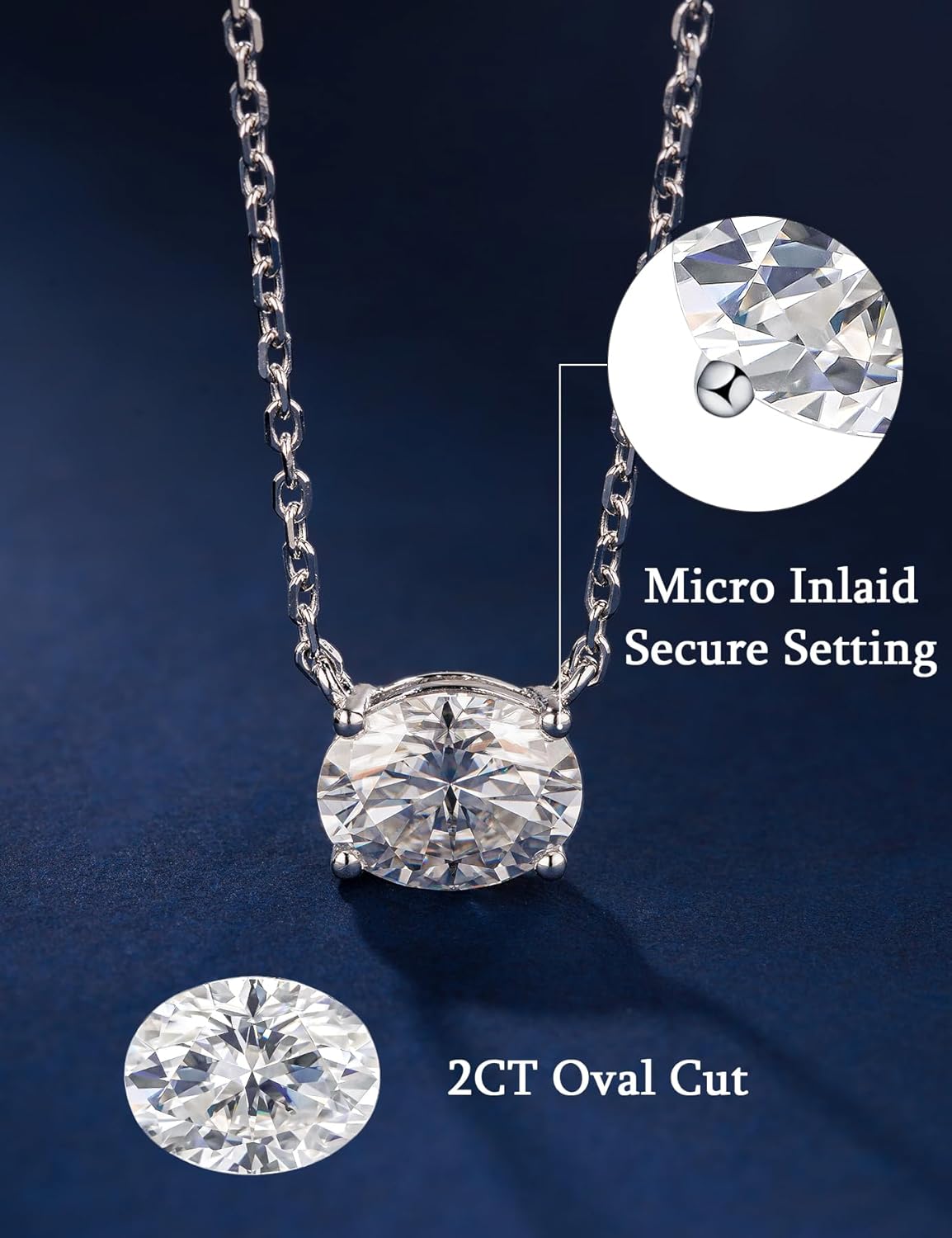 IMOLOVE 2CT Oval Moissanite Solitaire Pendant Necklaces for Women