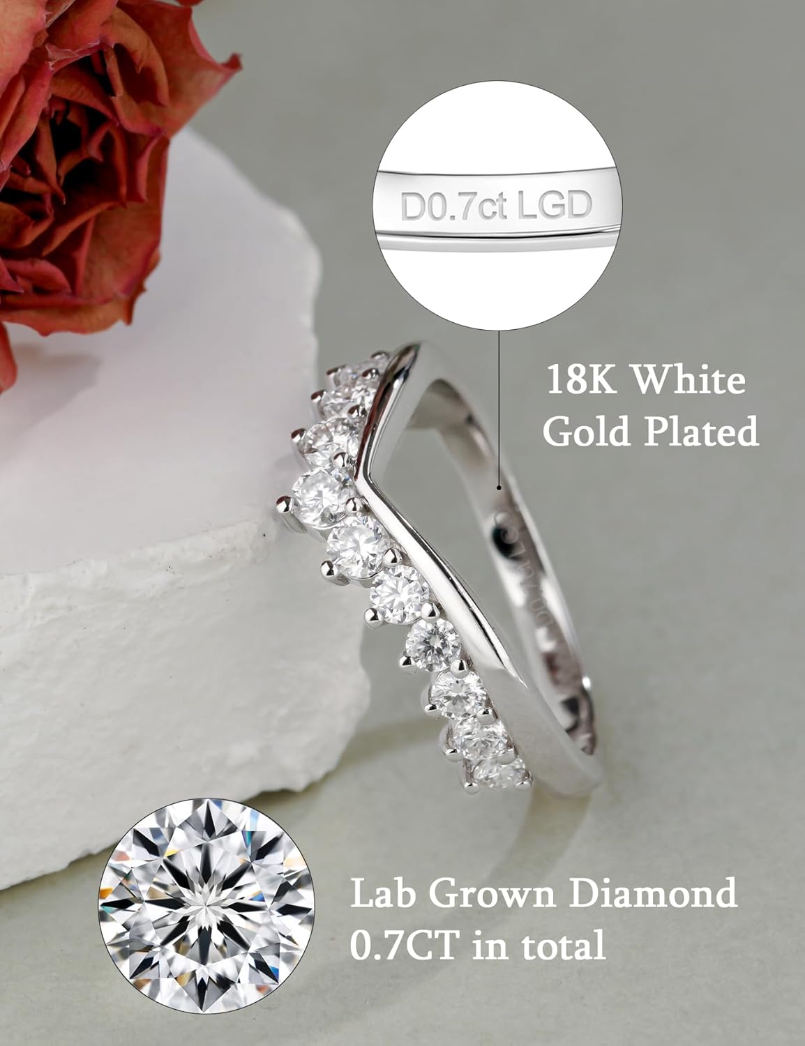 Lab Grown Diamond Wedding Bands for Women 0.7 Carat V Shaped Eternity Rings