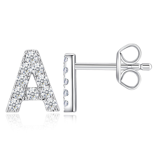 Moissanite Initial Letter Stud Earrings for Women in Silver