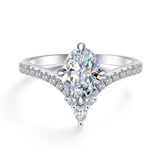 1CT Oval V-Shaped Moissanite Engagement Ring for Women