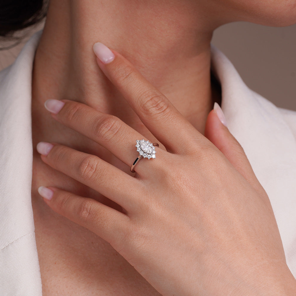 Lab Grown Diamond Marquise Cut Halo Engagement Ring for Women