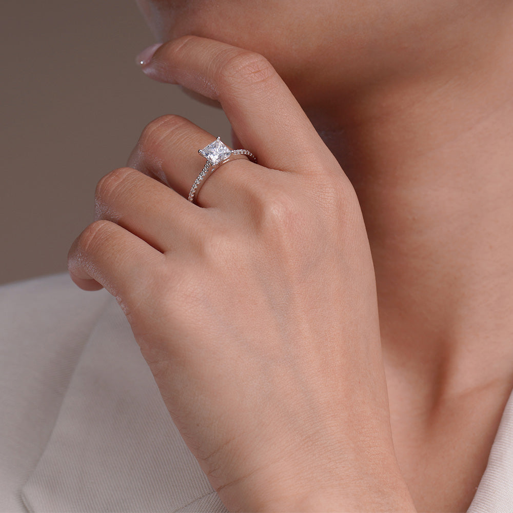 Lab Grown Diamond Princess Cut Solitaire  Engagement Ring for Women