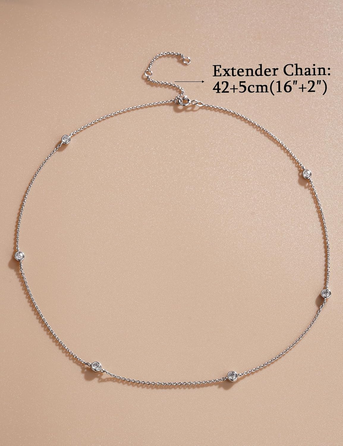 Moissanite Station Necklaces for Women Sterling Silver Dainty Bezel Set Stones 3.0MM