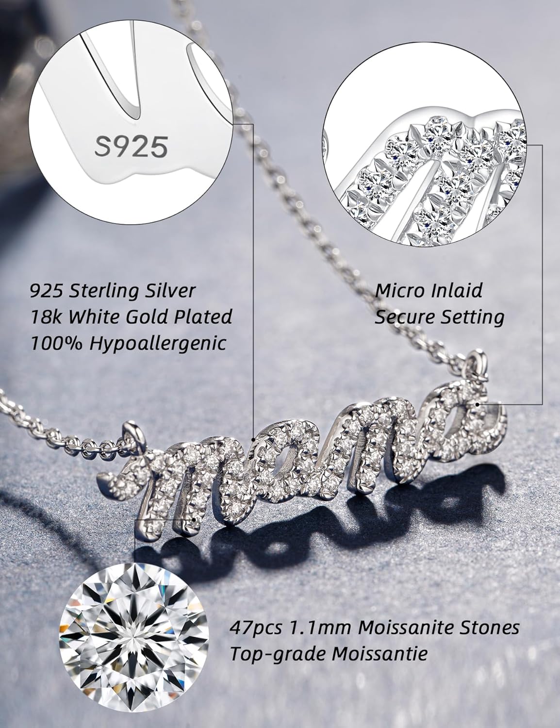 Moissanite Mama Necklace for Women – Sparkling “MAMA” Pendant Gift for Mom