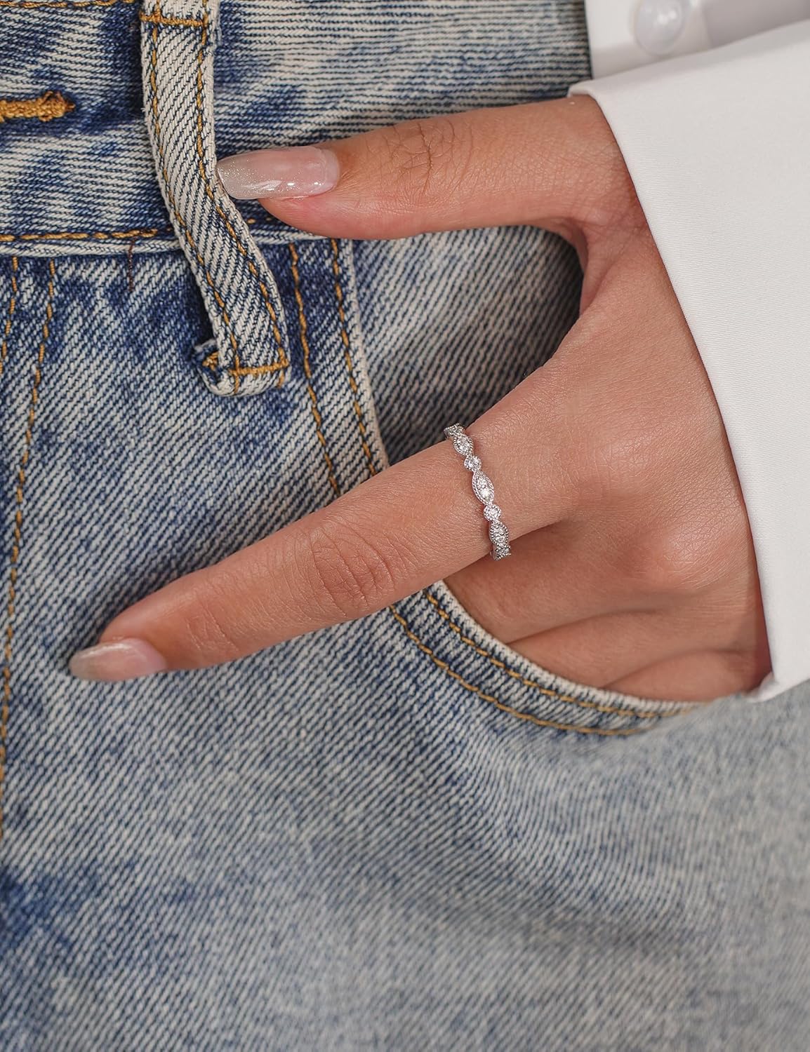 IMOLOE Evil Eye Lab Grown Diamond Wedding Bands for Women