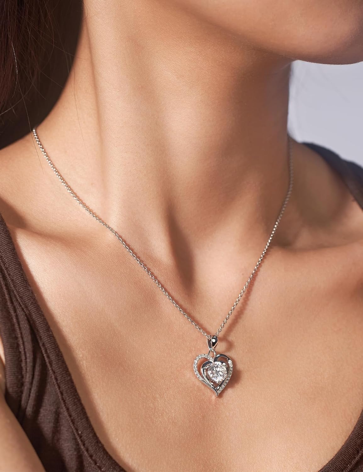 Heart Pendant Necklaces for Women 925 Sterling Silver with 1-2CT Moissanite
