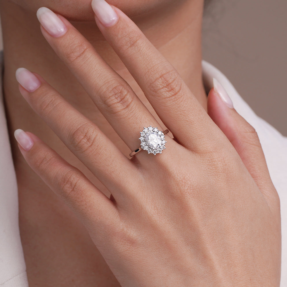 Lab Grown Diamond Oval Halo Solitaire Engagement Ring for Women