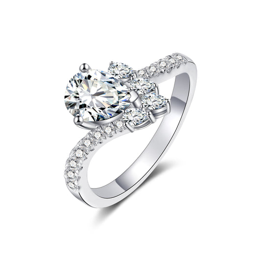 Moissanite Pear Shaped Engagement Ring for Women with Bypass Pave Band