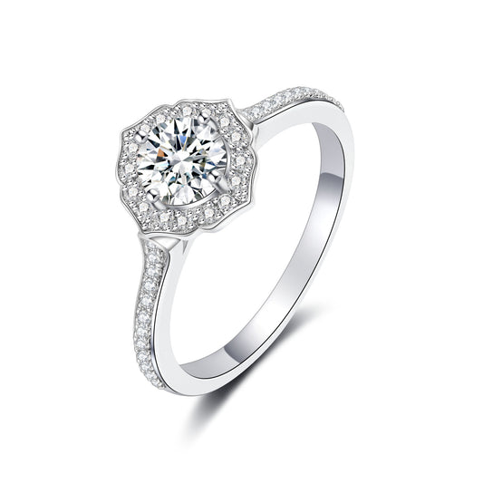 1 CT Round Cut Halo Moissanite Engagement Ring for Women in Silver