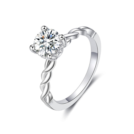 Moissanite Solitaire Twist Moissanite Engagement Ring with Hidden Halo