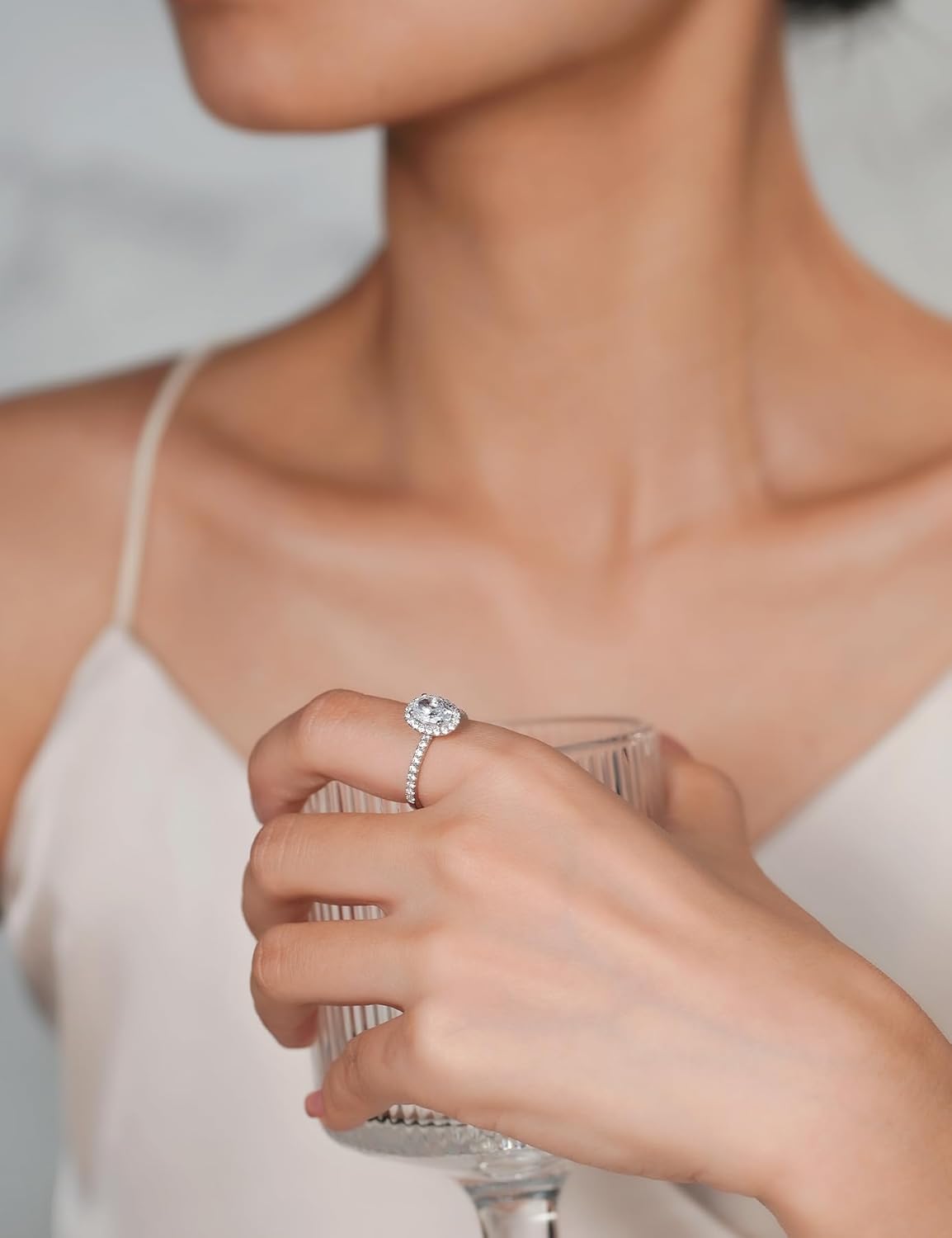Moissanite Oval Halo Engagement Rings for Women