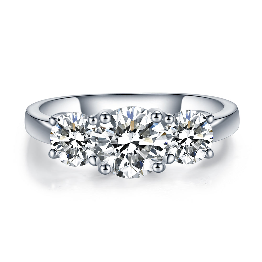 Three-Stone Engagement Ring 1CT Lab Grown Diamond with 0.5CT Side Stones in 14K Gold