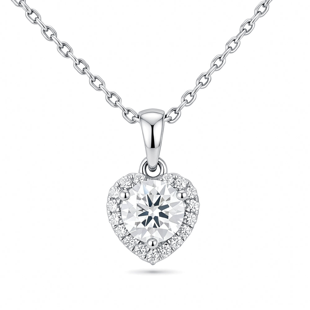Lab Grown Diamond Heart Shaped Halo Pendant Necklaces for Women