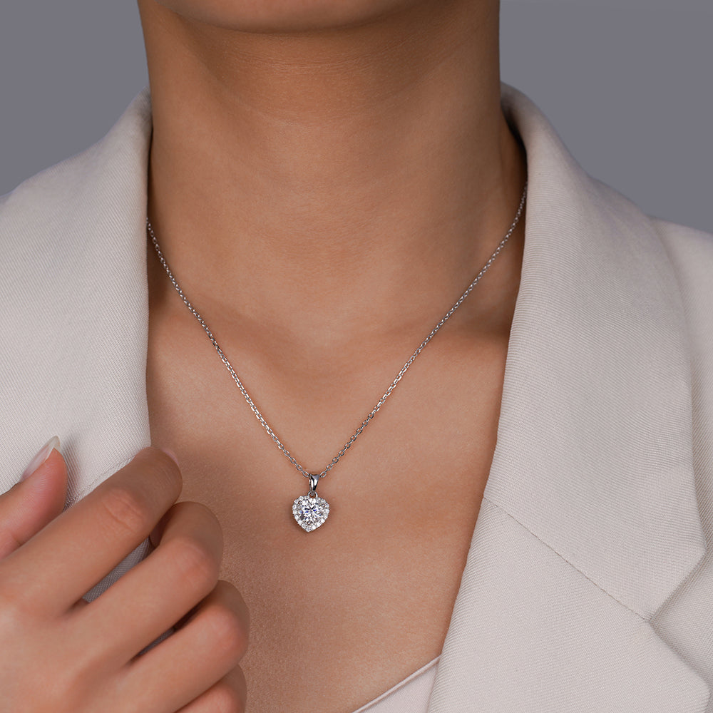Lab Grown Diamond Heart Shaped Halo Pendant Necklaces for Women