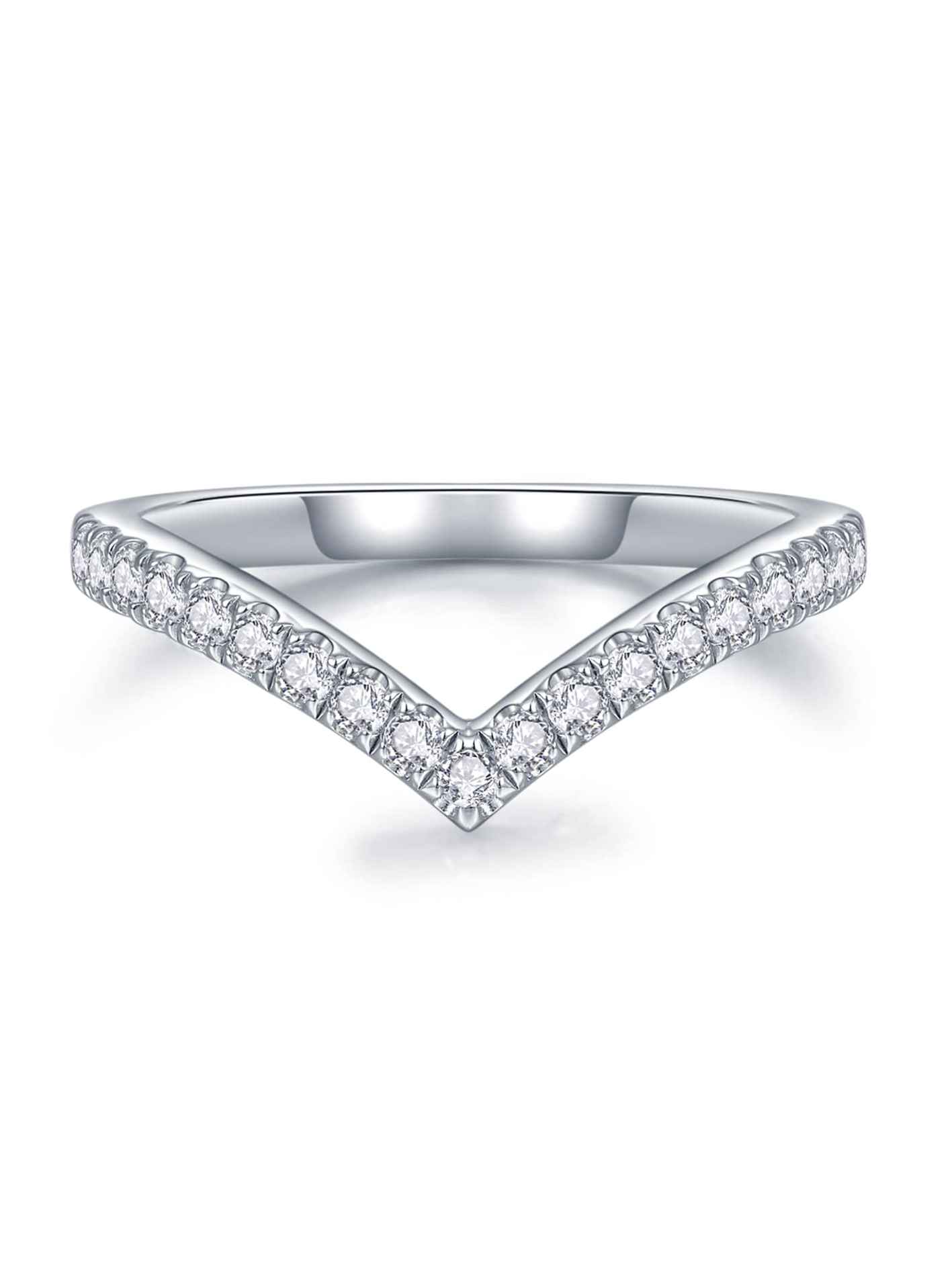 V Shaped Lab Grown Diamond Curved Wedding Band fo Women