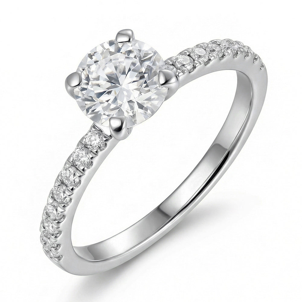 Lab Grown Diamond Solitaire Engagement Ring with Pavé Diamond Band for Women