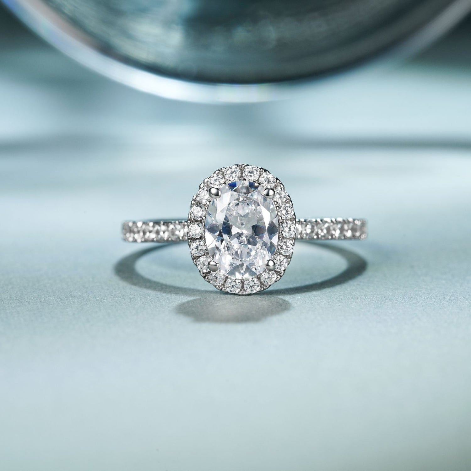 8x6 Oval Lab-Grown Diamond Halo Engagement Ring with Pavé Band for Women