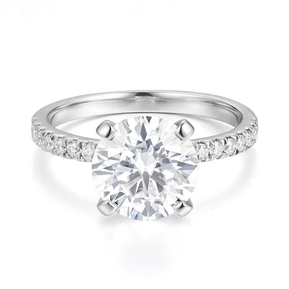 Lab Grown Diamond Solitaire Engagement Ring with Pavé Diamond Band for Women