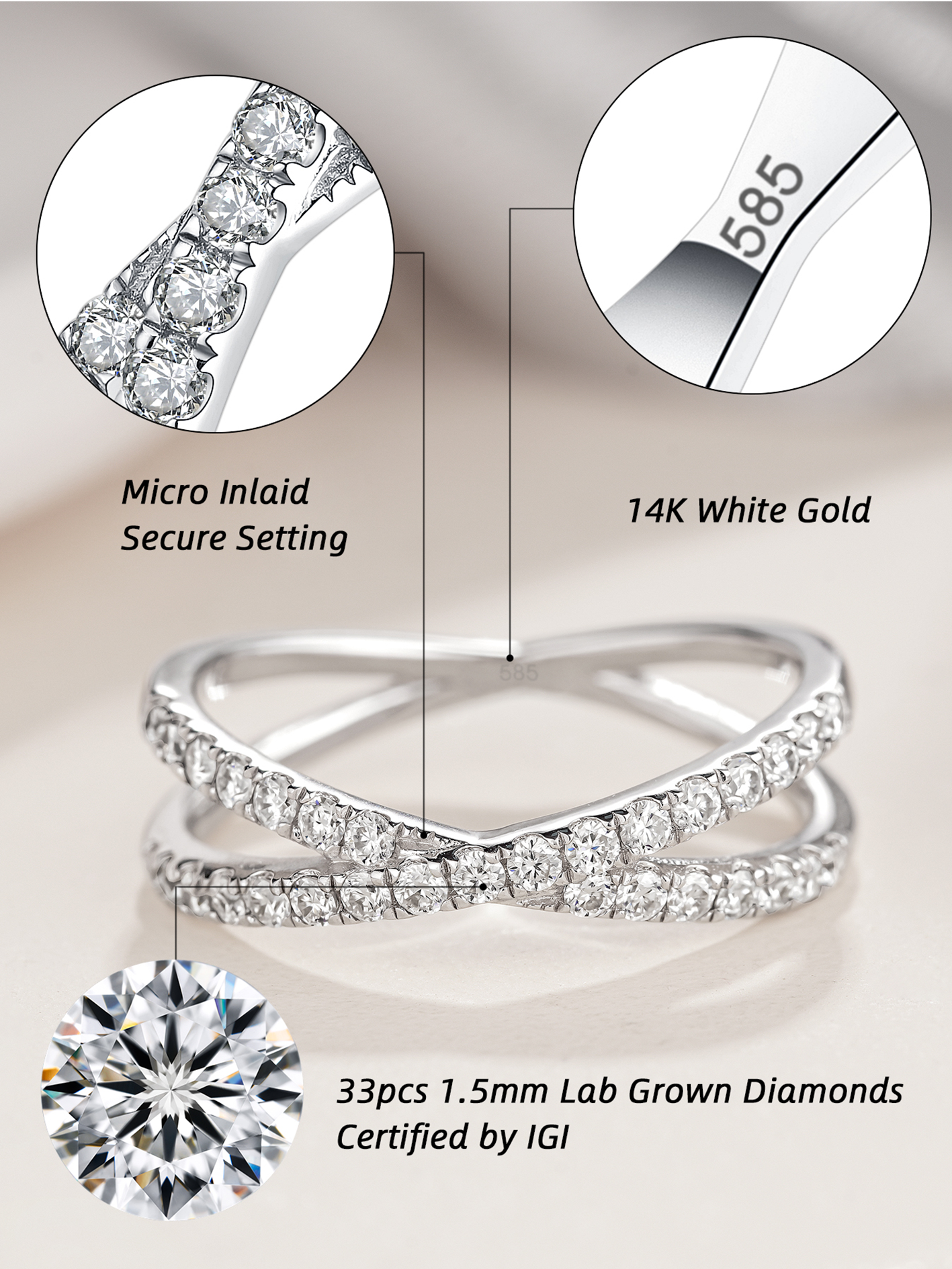 Lab Grown Diamond Criss Cross Eternity Wedding Band for Women 1.5mm