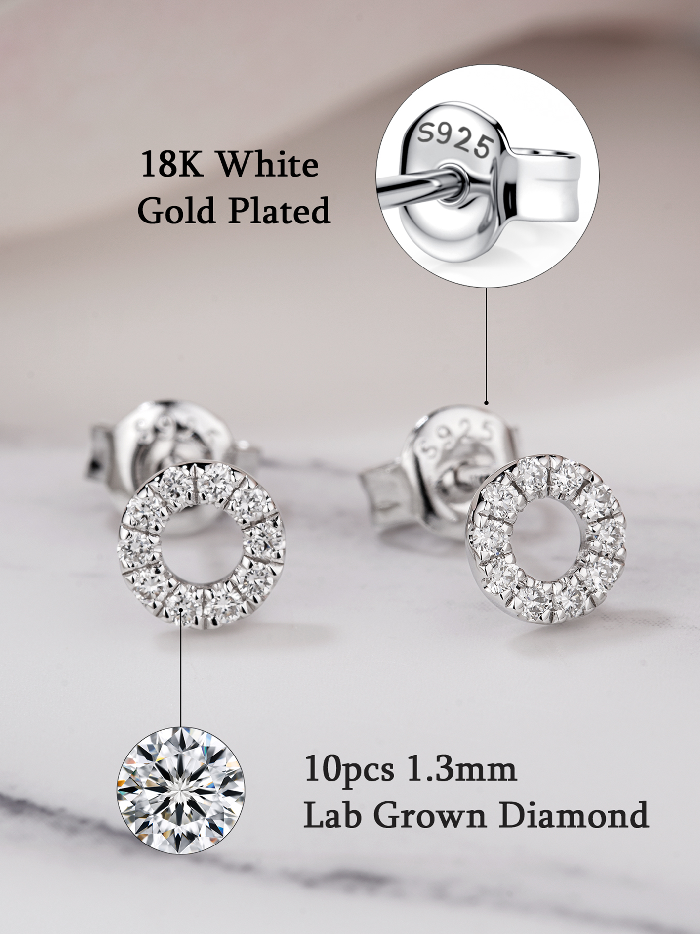 Round Lab Grown Diamond Circle Stud Earrings for Women 0.2CT
