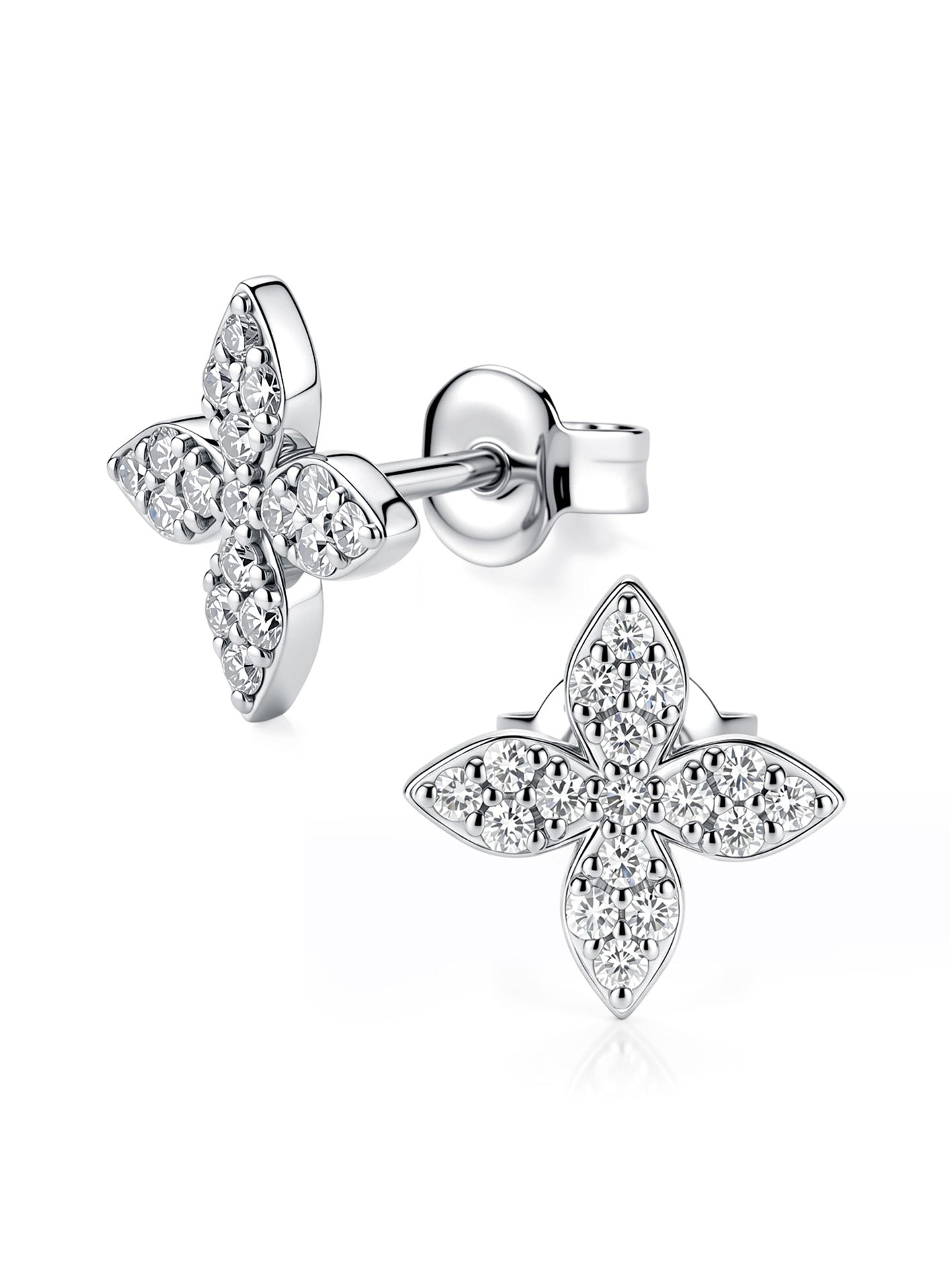 0.3CT Lab Grown Diamond Four-Leaf Clover Stud Earrings, Sterling Silver