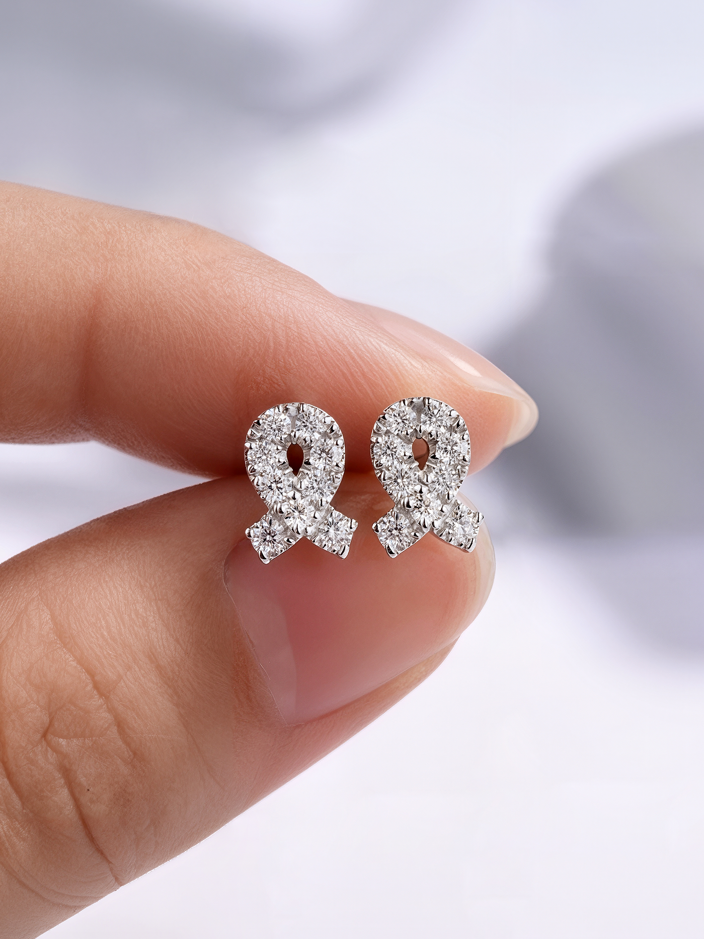 Lab Grown Diamond Awareness Ribbon Stud Earrings for Women 0.18CT