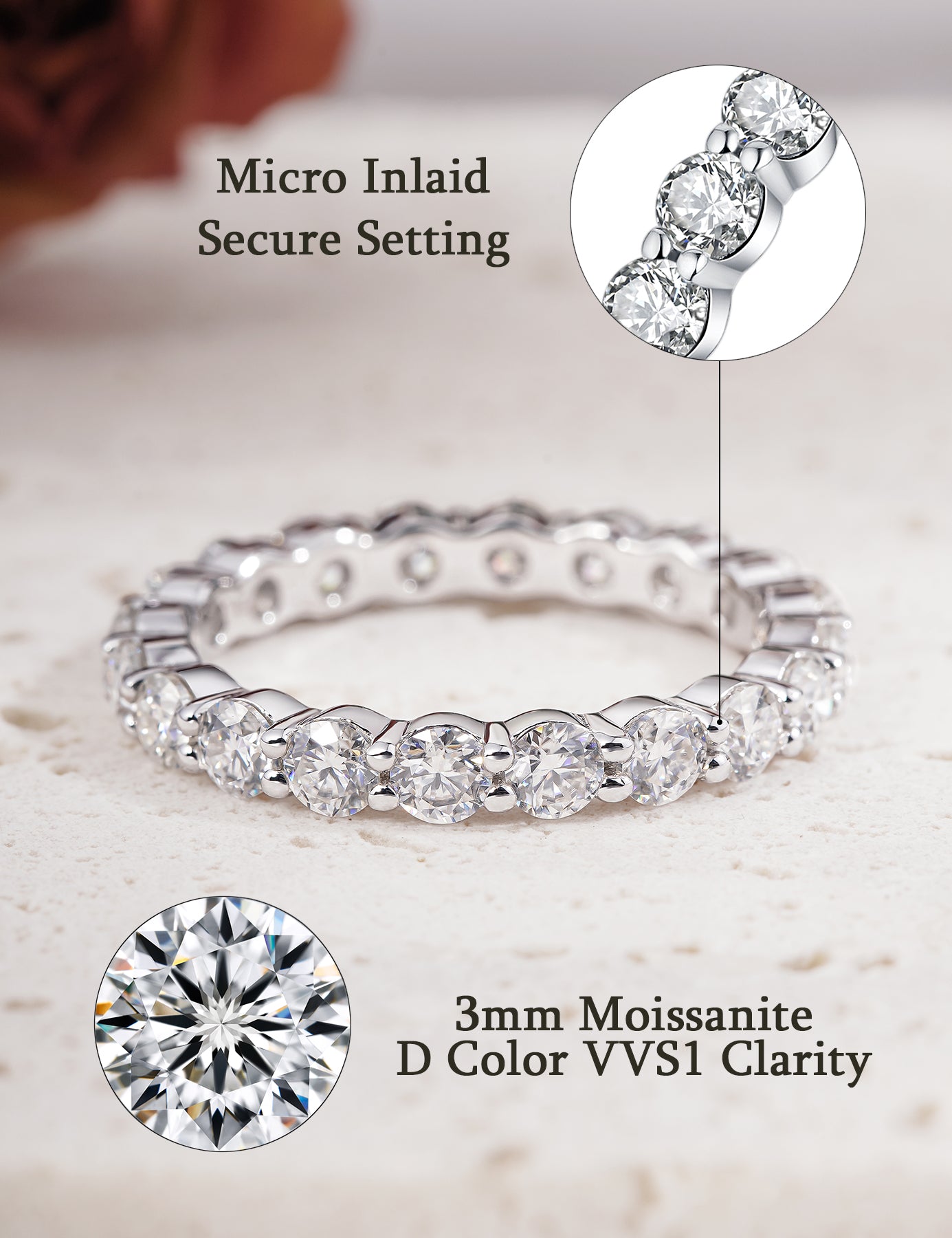 Moissanite Full Eternity Ring for Women in 925 Sterling Silver 3mm