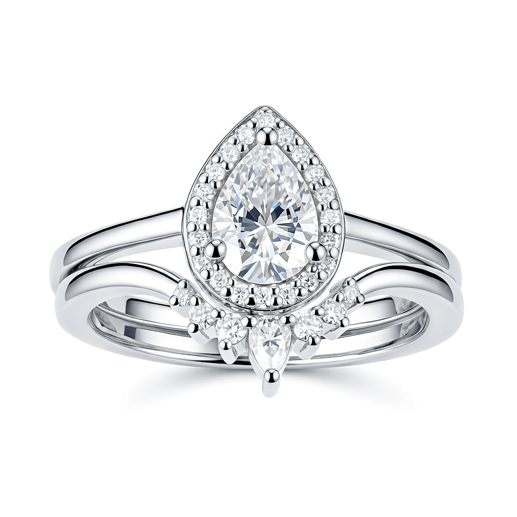 Lab Grown Diamond Pear Shaped Halo Engagement Wedding Rings Set for Women