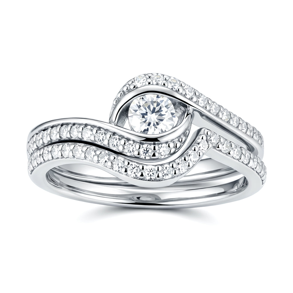 Lab Grown Diamond Bypass Bezel Wedding Ring Set for Women
