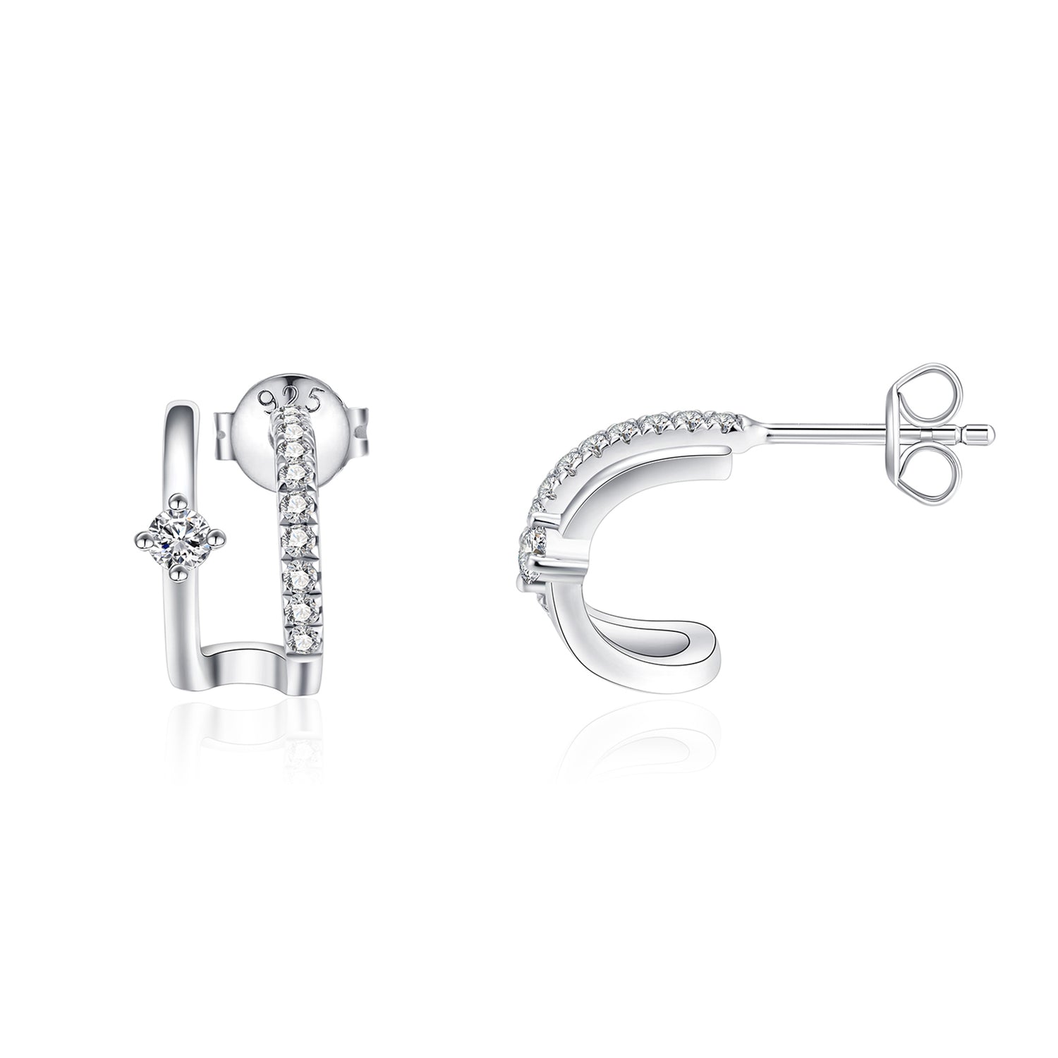 Moissanite Half Hoops Earrings with Solitaire Accent Stone