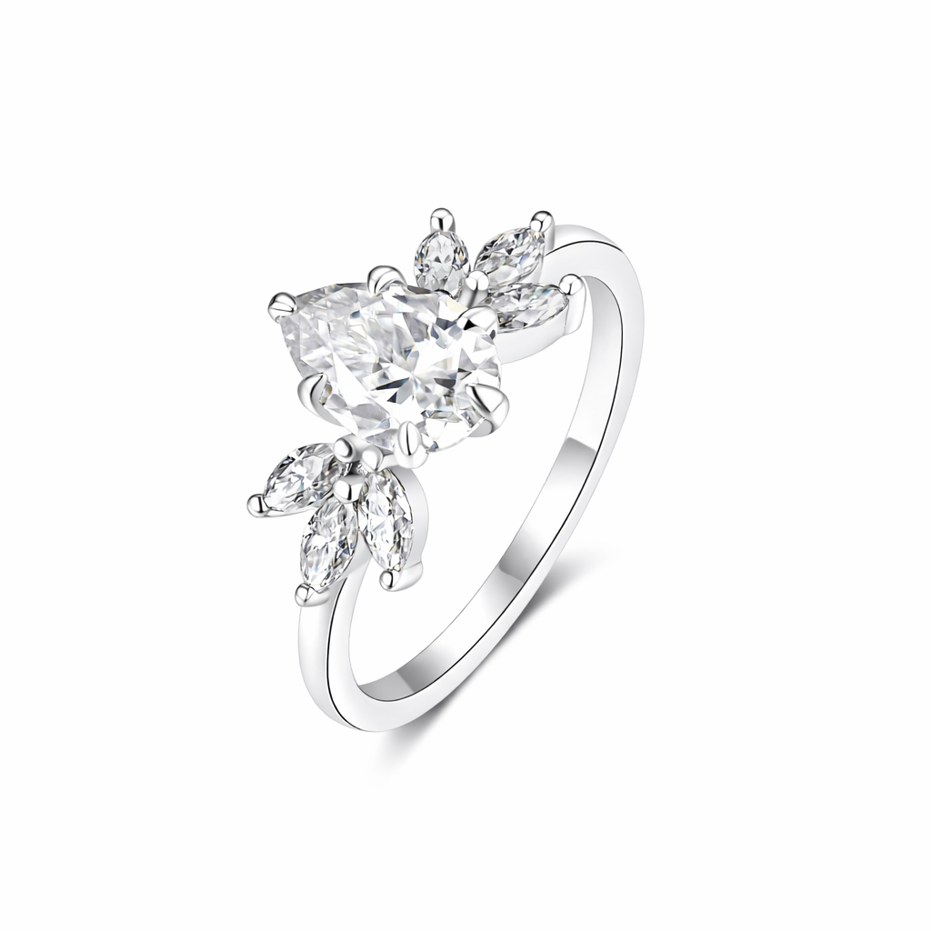 Pear Shaped Lab-Grown Diamond Ring with Marquise Accents 14K/18K Gold