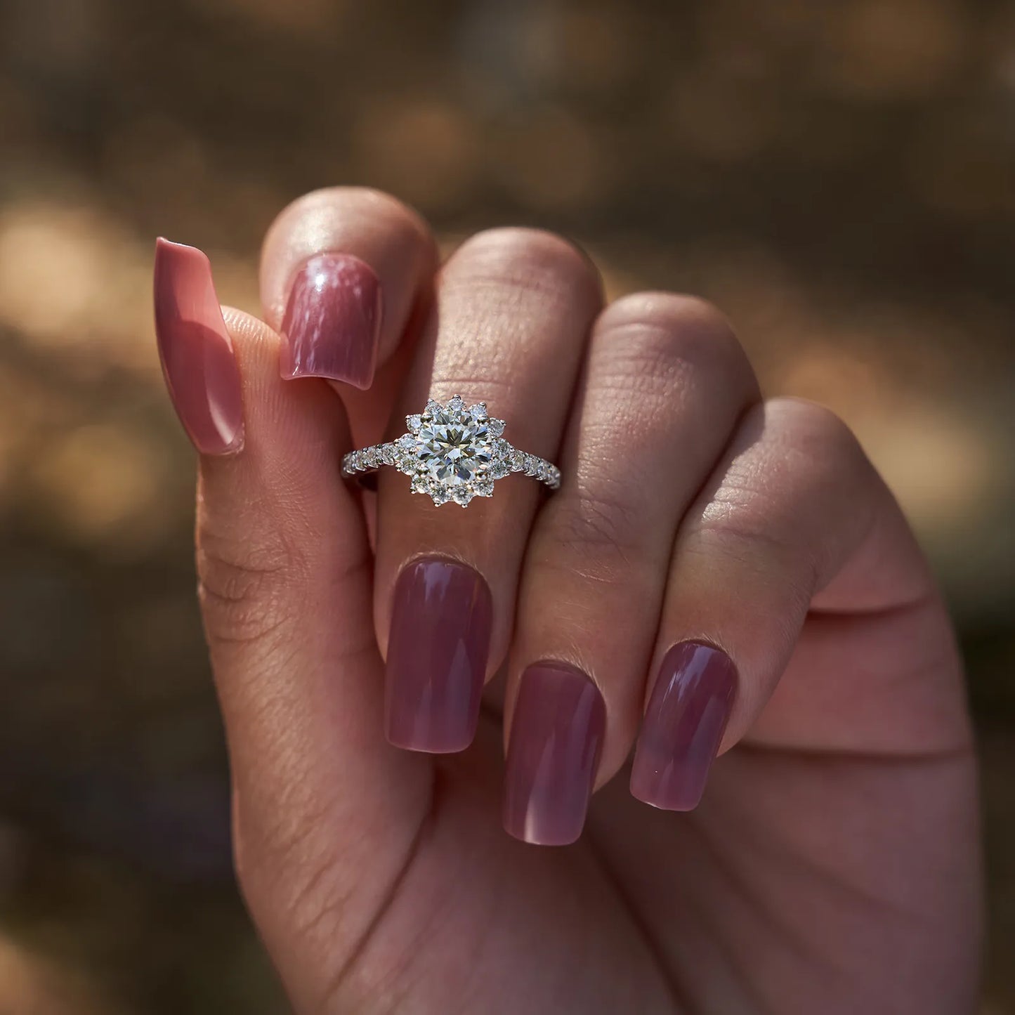 Lab Grown Diamond  Sunflower Halo Engagement Rings for Women 1.64CT