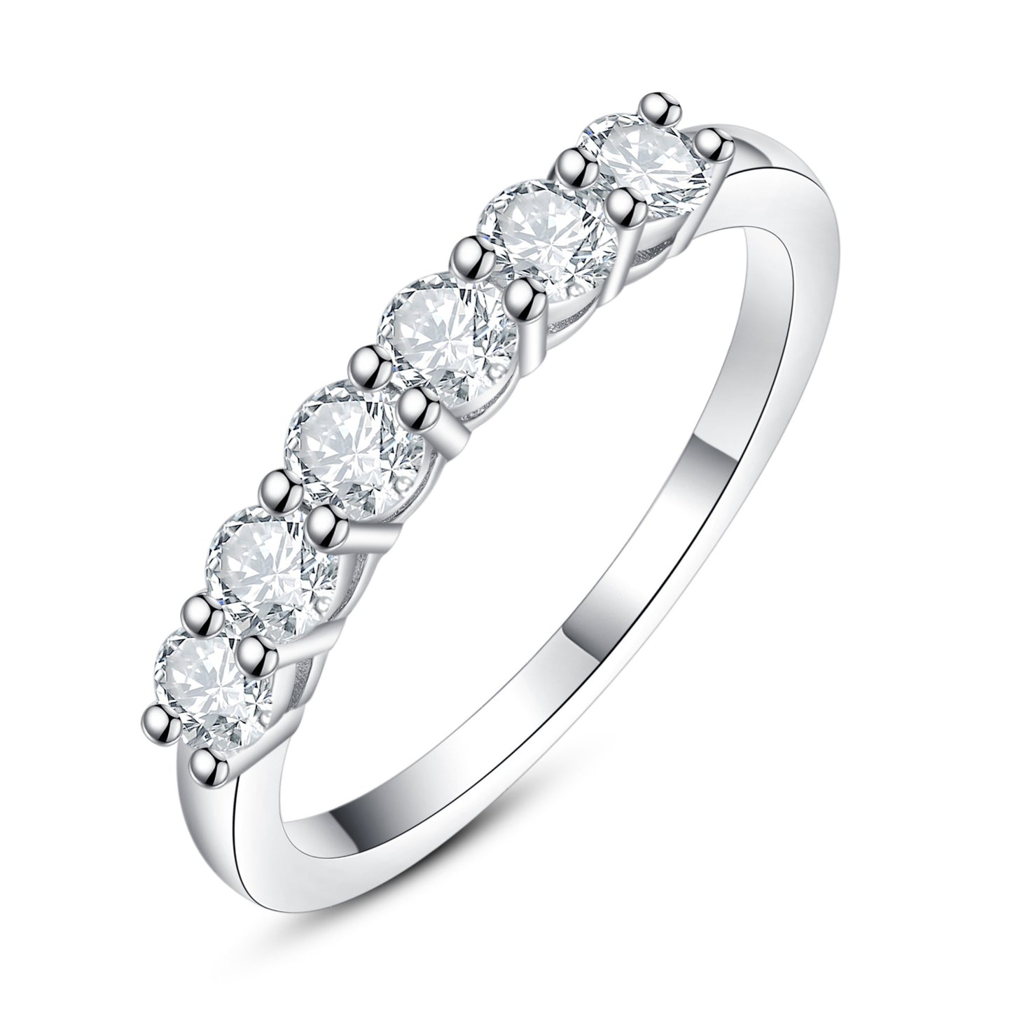 Lab Grown Diamond 6 Stones Wedding Bands Rings for Women in Sterling Silver
