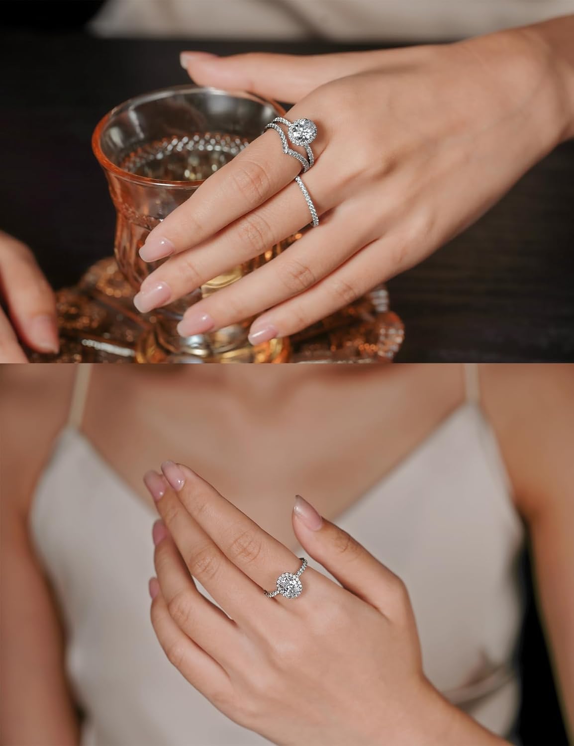 Moissanite Oval Halo Engagement Rings for Women