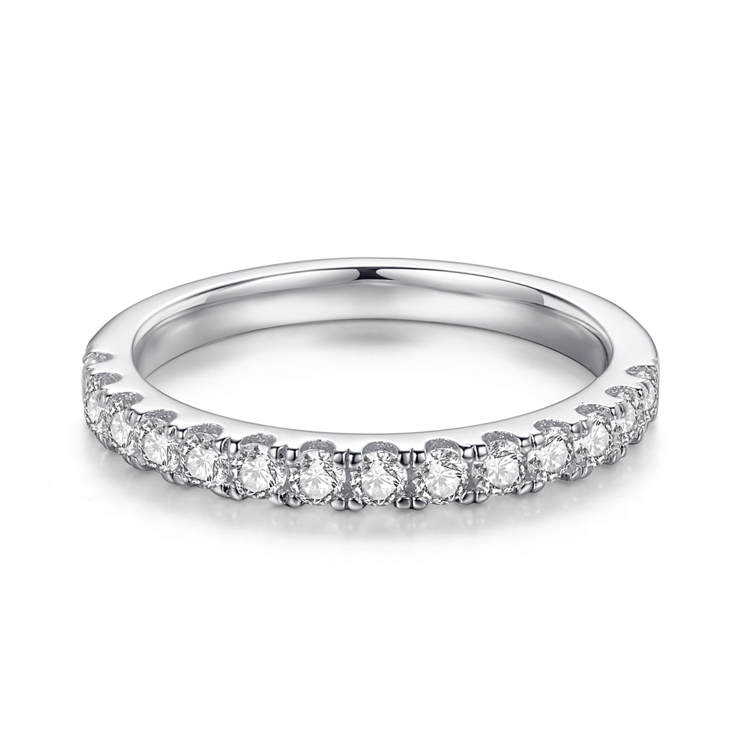 14K White Gold Moissanite Half Eternity Wedding Band Ring 1.3mm-2.0mm