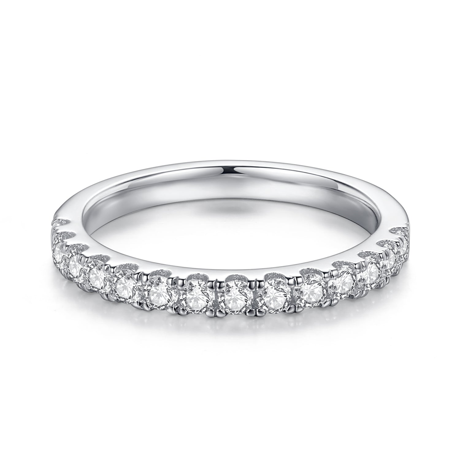 14K White Gold Moissanite Half Eternity Wedding Band Ring 1.3mm-2.0mm