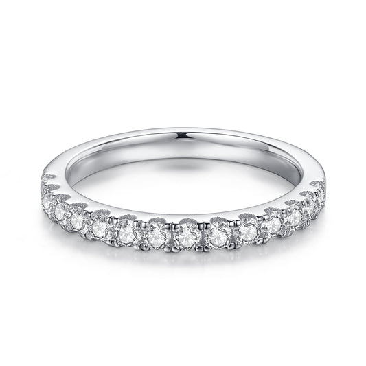 14K White Gold Moissanite Half Eternity Wedding Band Ring 1.3mm-2.0mm