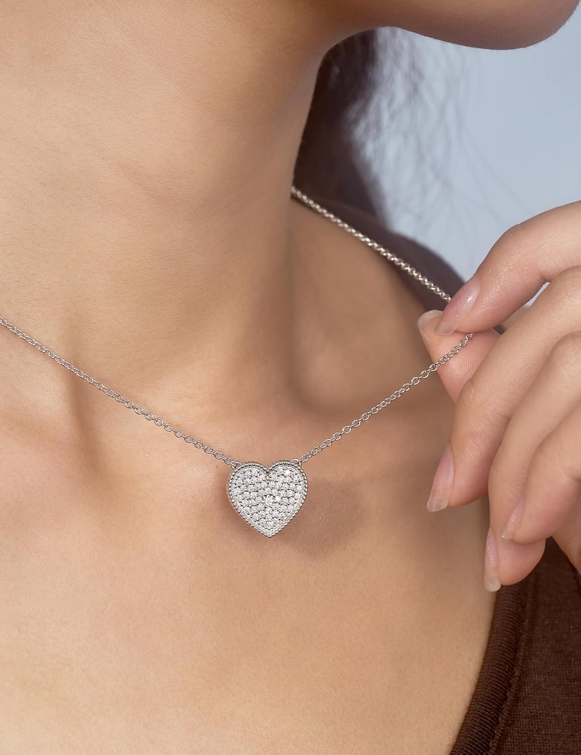 Moissanite Heart Sterling Silver Necklace for Women