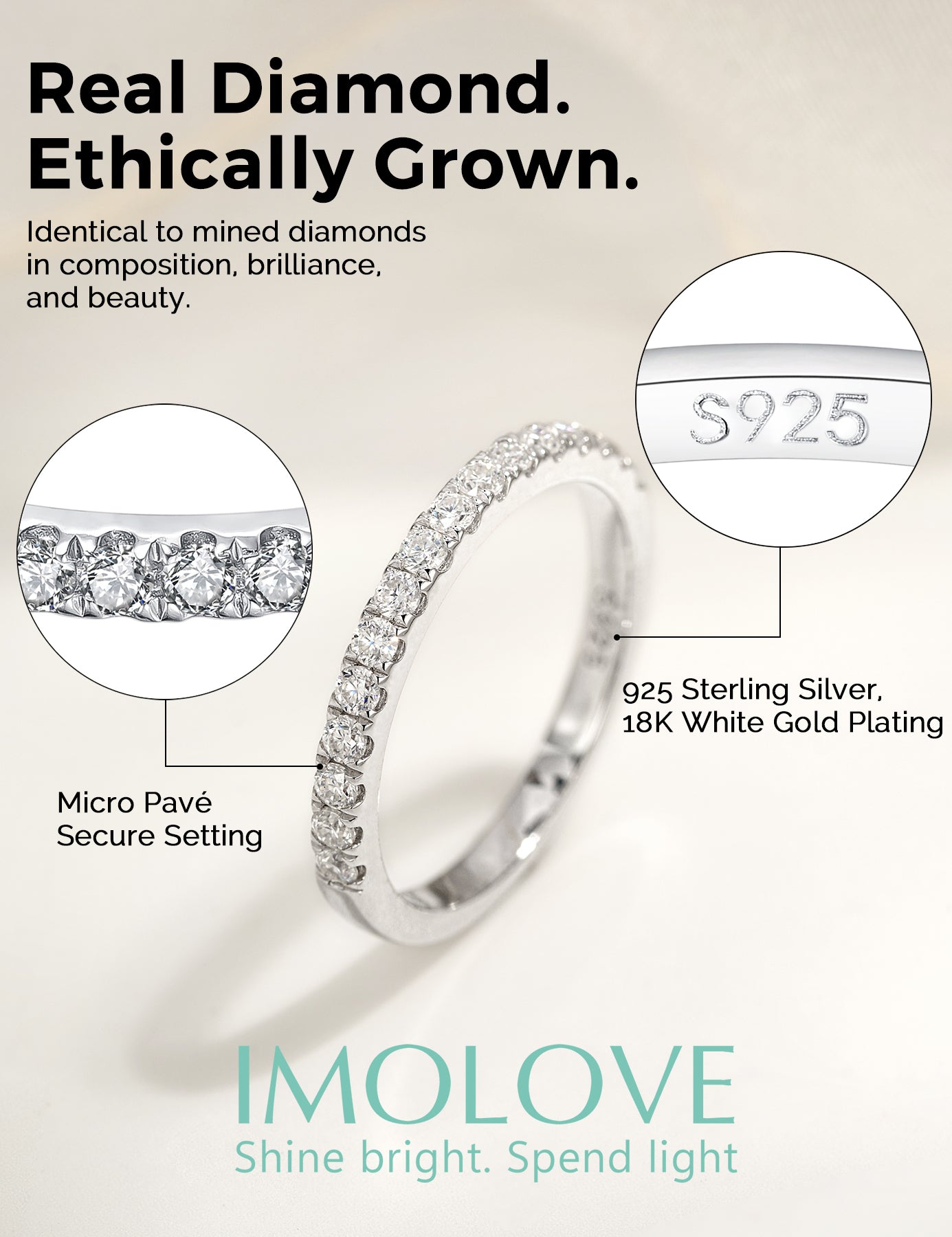 Lab Grown Diamond Half Wedding Bands Rings-Diamond Brilliance, Smarter Value