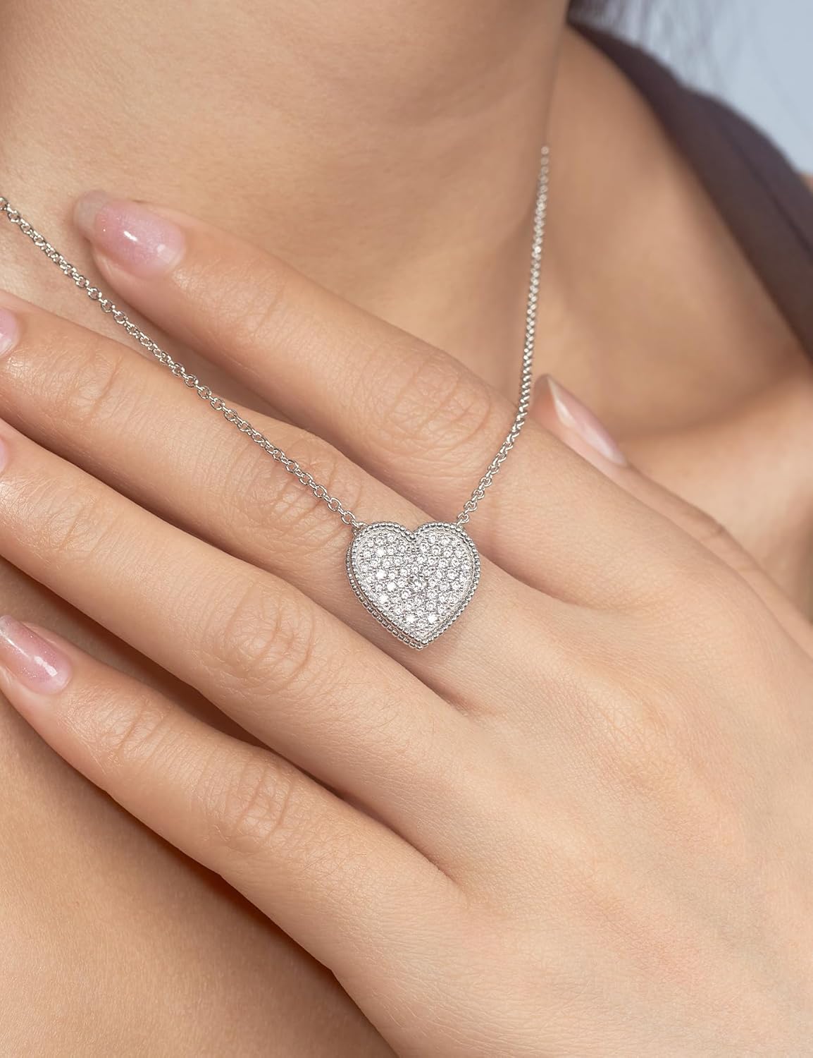 Moissanite Heart Sterling Silver Necklace for Women
