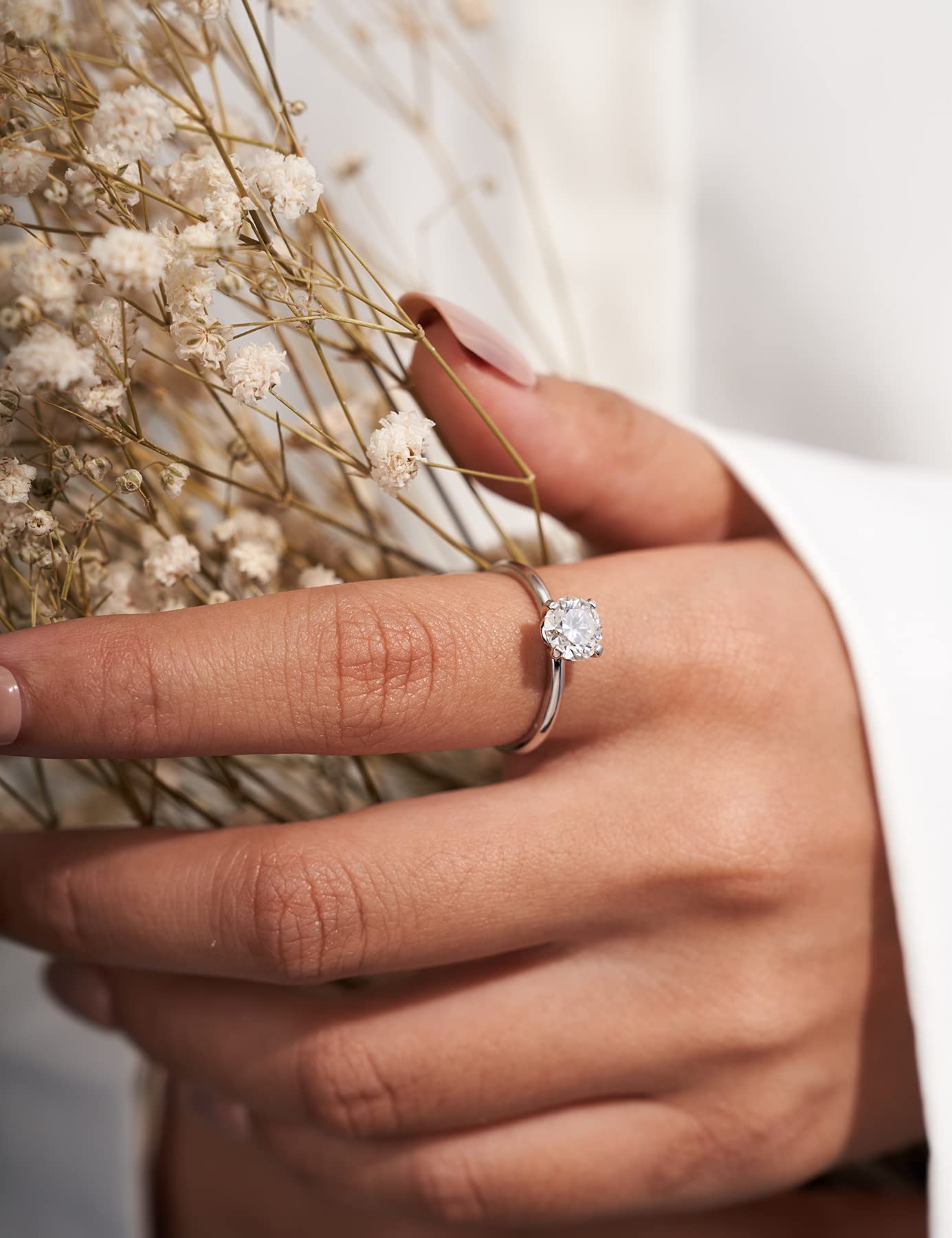 Lab Grown Diamond Solitaire Engagement Rings for Women,Four-Prong Setting